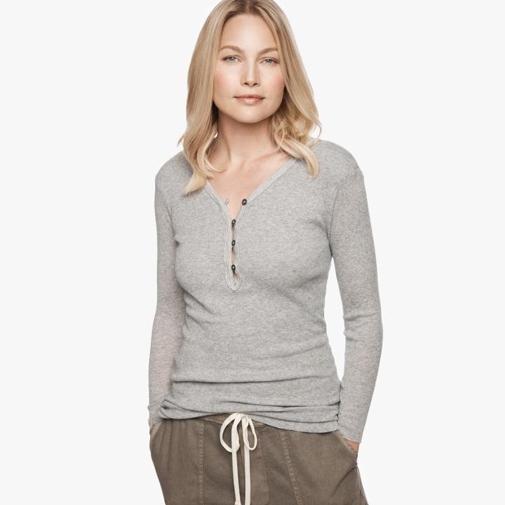 James Perse Cotton Cashmere Rib Henley