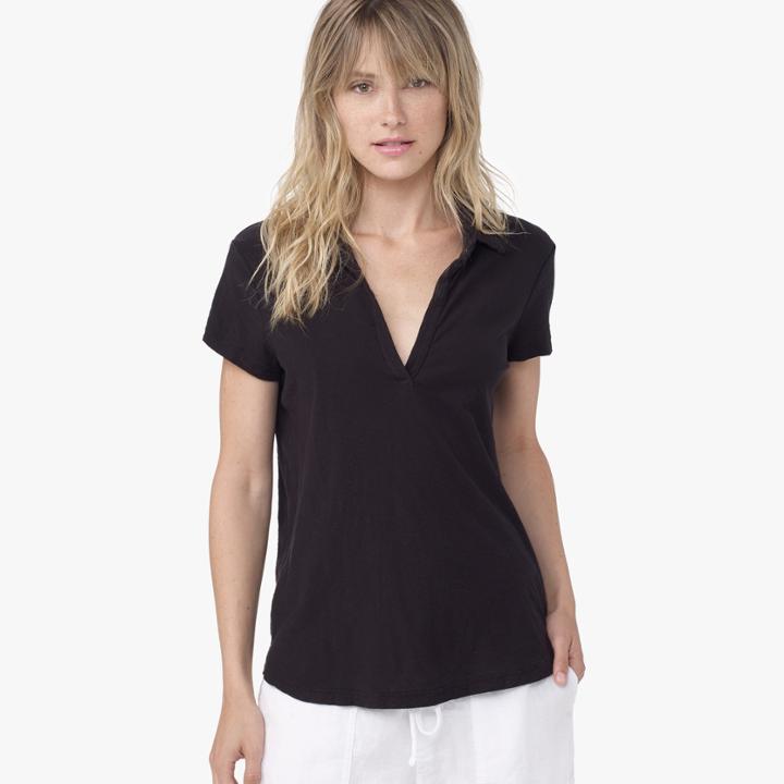 James Perse Sheer Slub Polo Tee