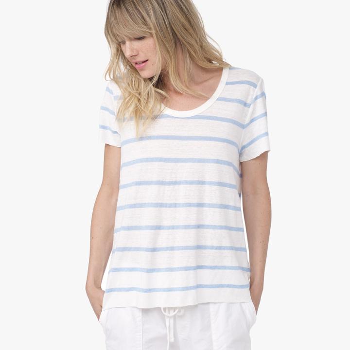 James Perse Raw Edge Linen Stripe Tee