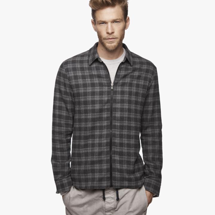 James Perse Zip Front Plaid Shirt