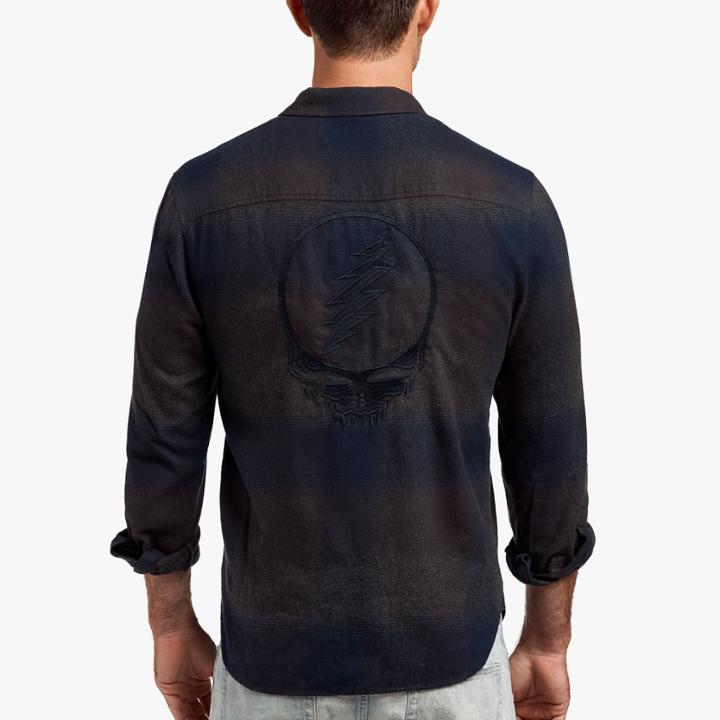James Perse Grateful Dead Skull Embroidered Flannel Shirt
