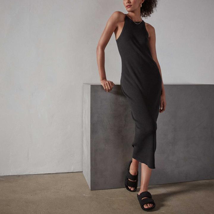 James Perse Cut Away Stretch Linen Rib Tank Dress
