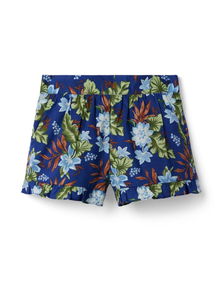 Tropical Floral Ruffle Hem Short