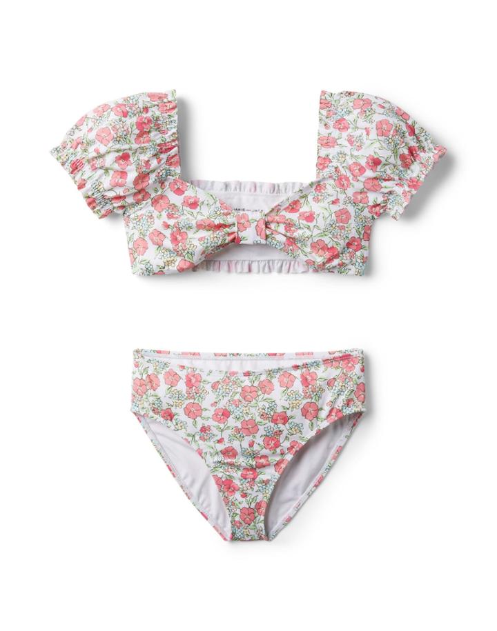 Floral Puff Sleeve 2-piece Swimsuit