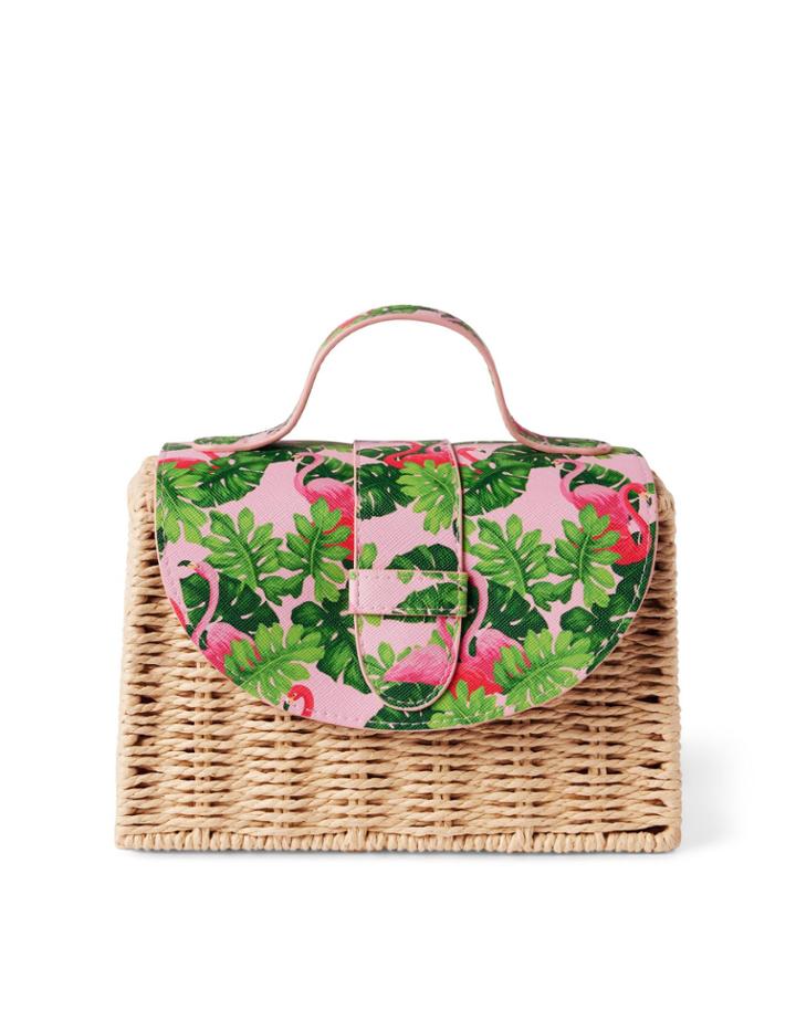 Tropical Flamingo Straw Purse