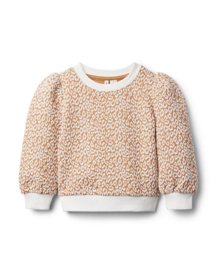 Leopard Jacquard Puff Sleeve Sweatshirt