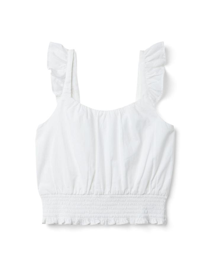 Smocked Cropped Ruffle Sleeve Top