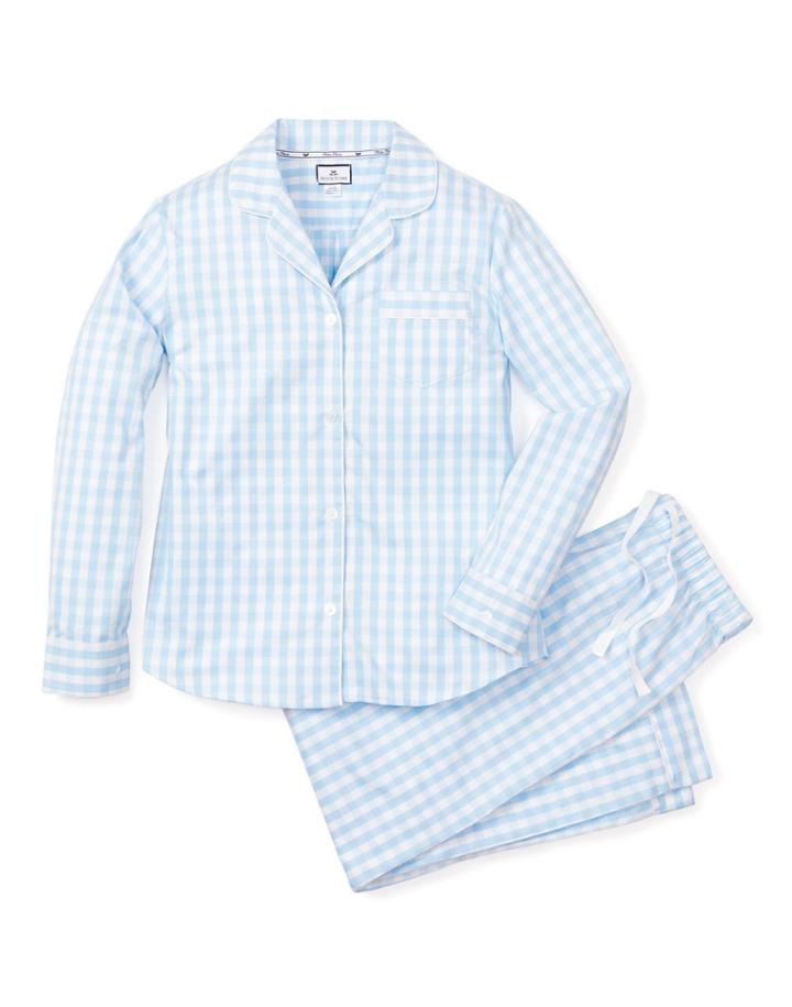 Petite Plume Women's Light Blue Gingham Pajama Set