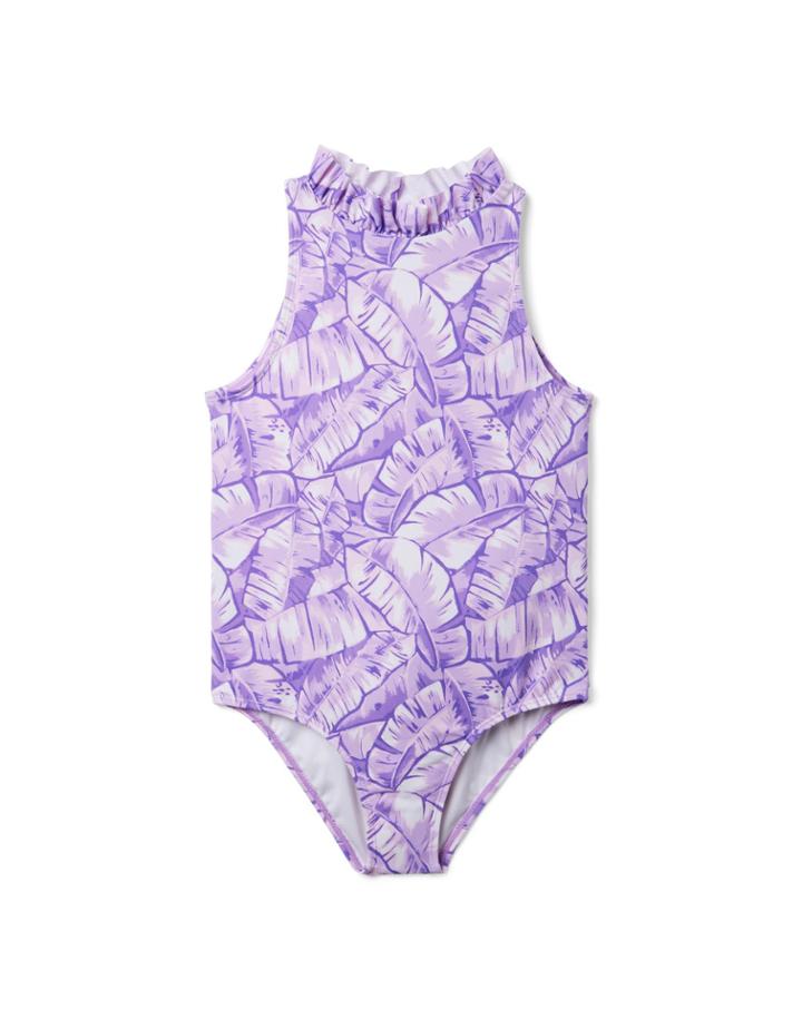 Palm Leaf Ruffle Neck Swimsuit