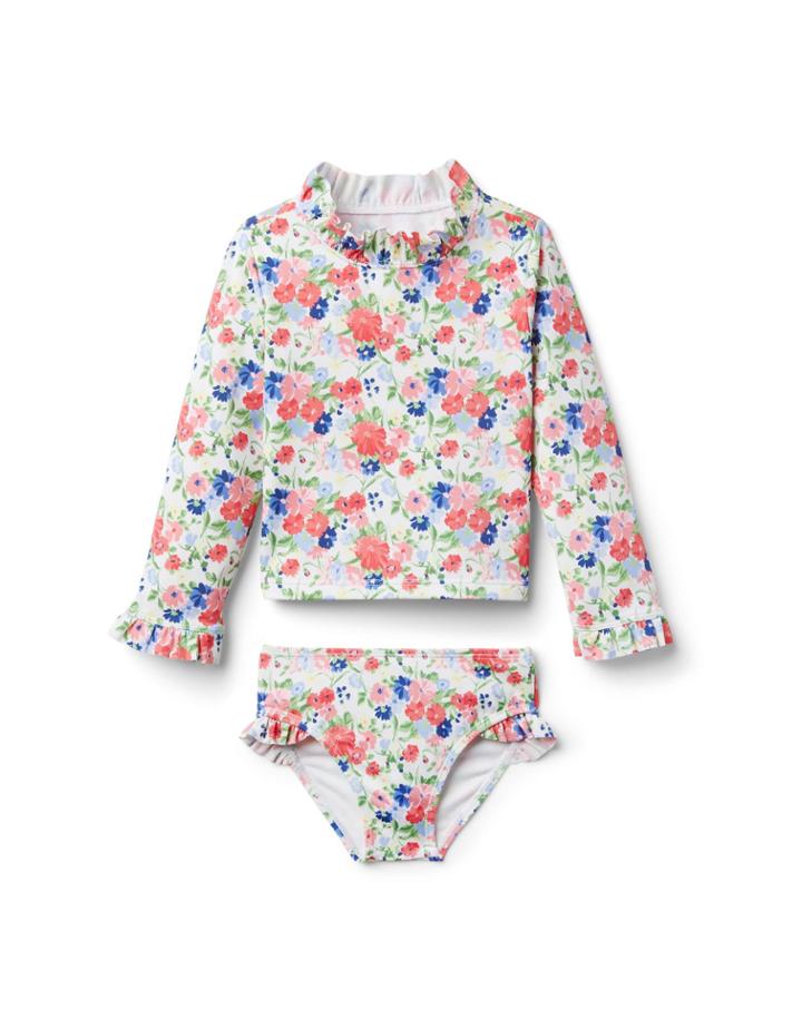 Floral Ruffle Rash Guard Set