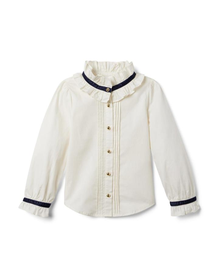 Ruffle Ribbon Poplin Top