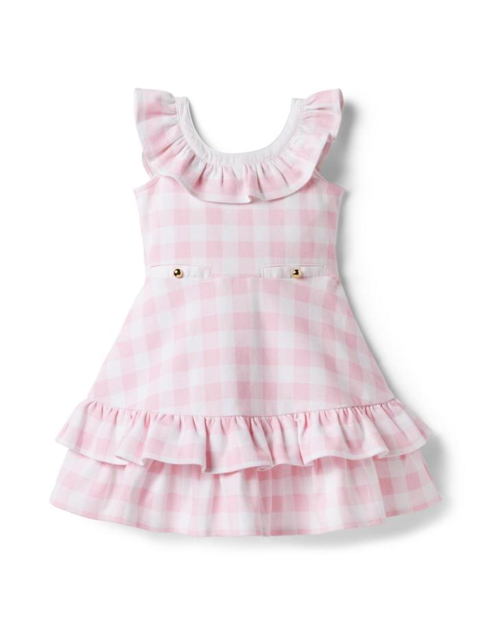 Gingham Ruffle Ponte Dress