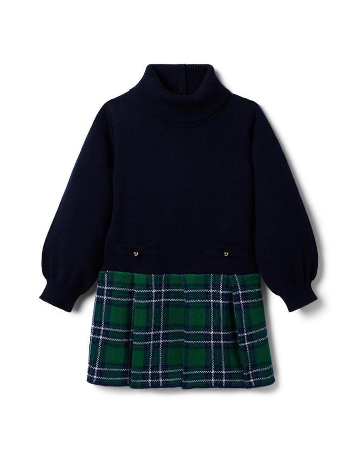 Plaid Drop Waist Turtleneck Sweater Dress