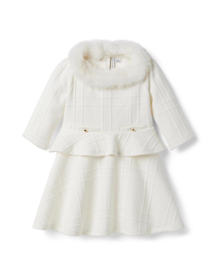 Faux Fur Collar Jacquard Dress