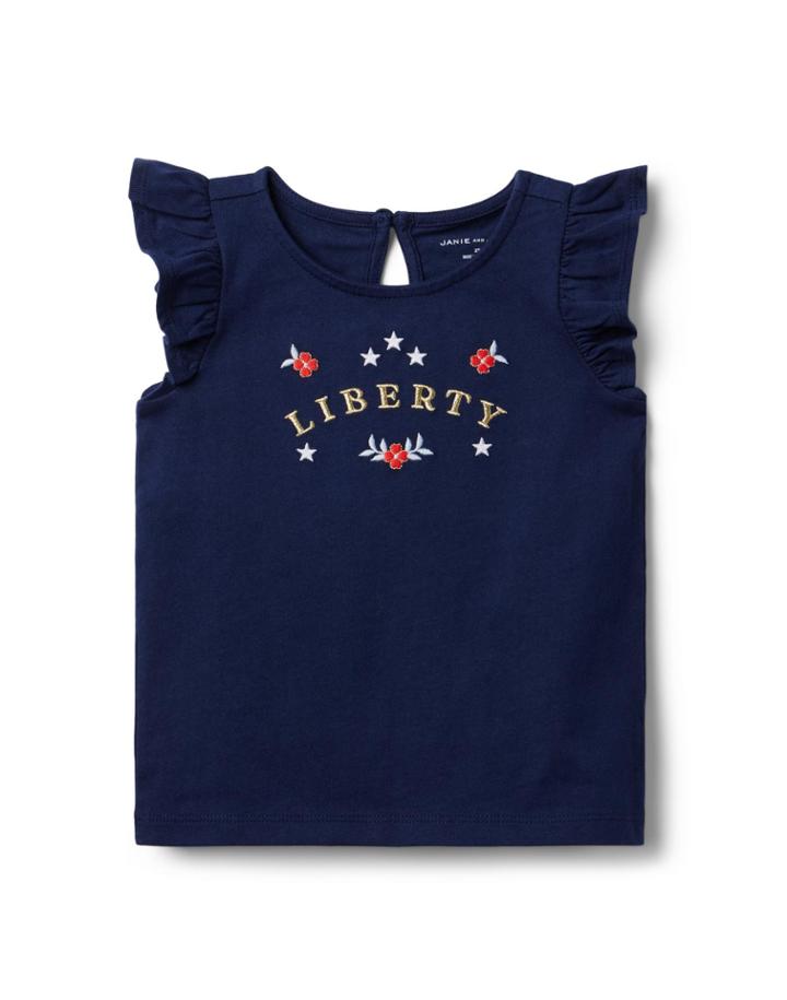 Liberty Embroidered Ruffle Sleeve Tee