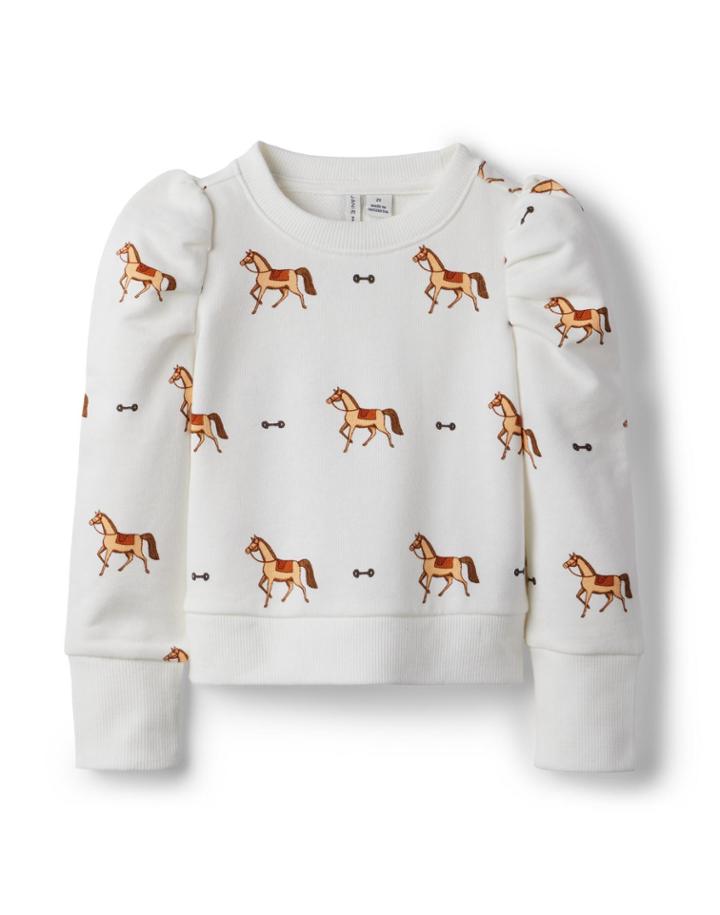 Puff Sleeve Horse Sweatshirt