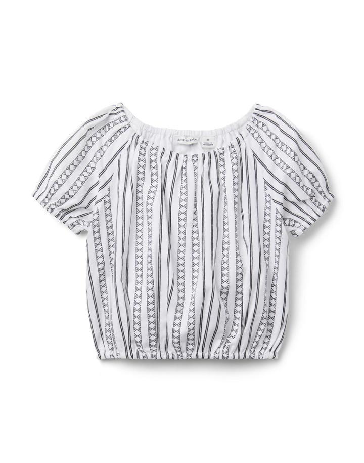 Geo Striped Puff Sleeve Top