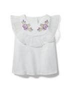Embroidered Organza Ruffle Top