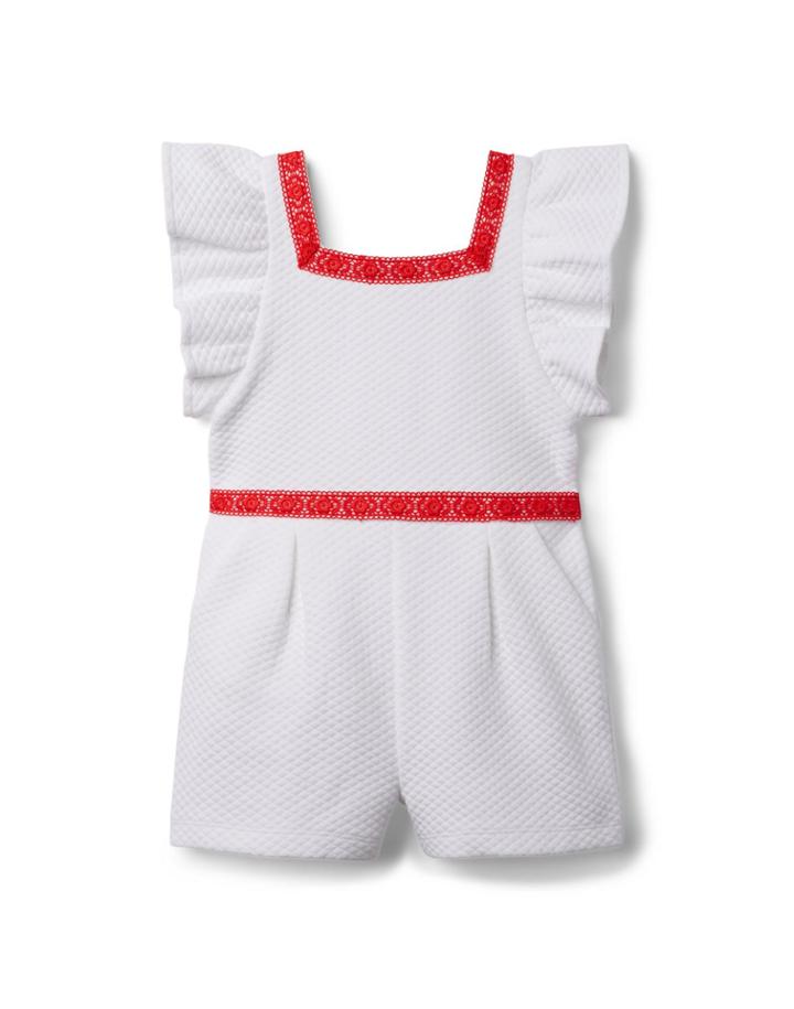 Lace Trim Quilted Jacquard Romper