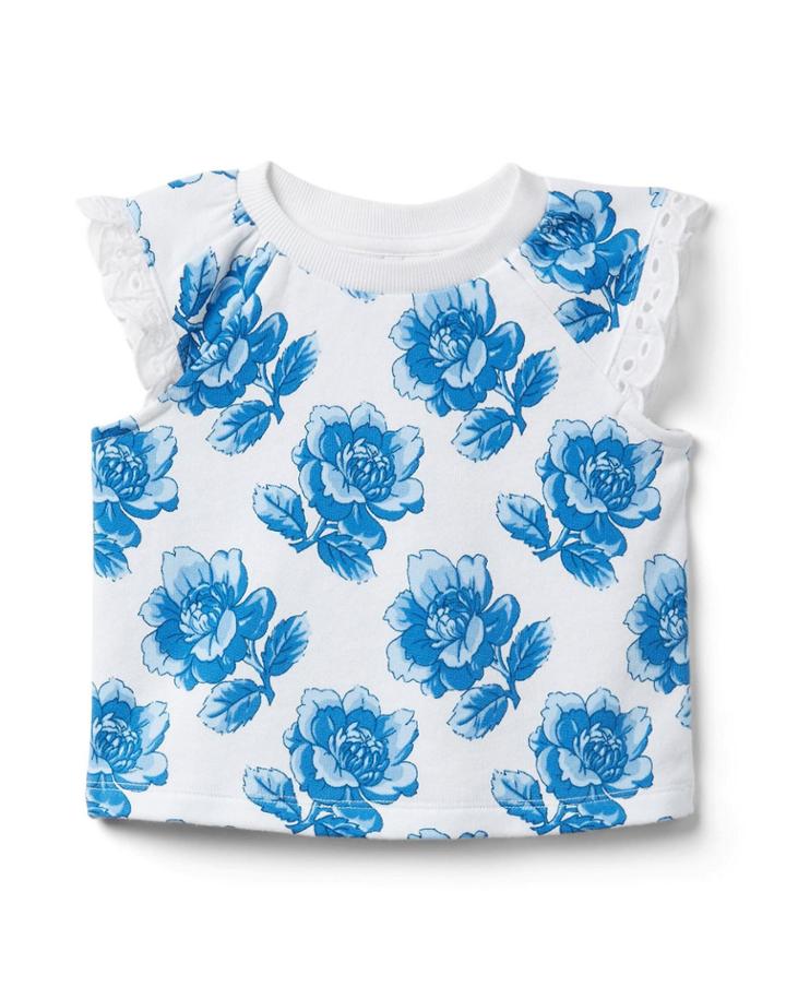 Floral Eyelet Trim Top