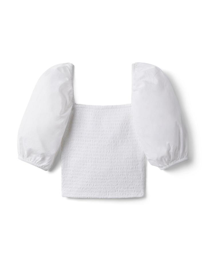 Smocked Cropped Puff Sleeve Top