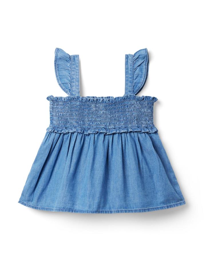 The Emily Chambray Smocked Top