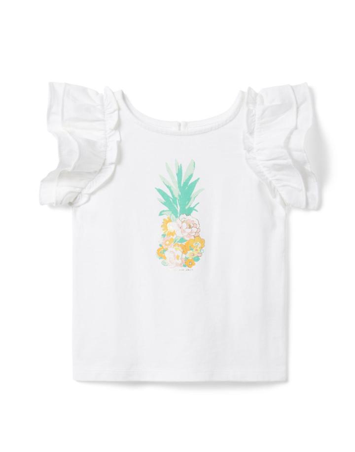 Floral Pineapple Ruffle Sleeve Top