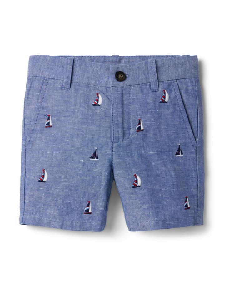 Embroidered Sailboat Linen Short