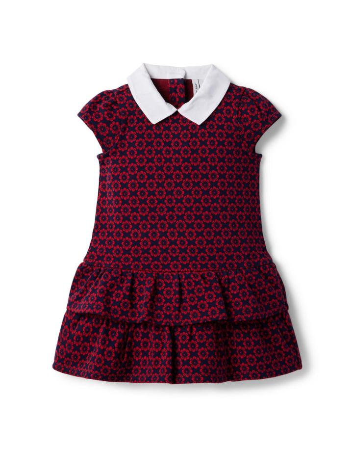 Floral Drop Waist Jacquard Dress