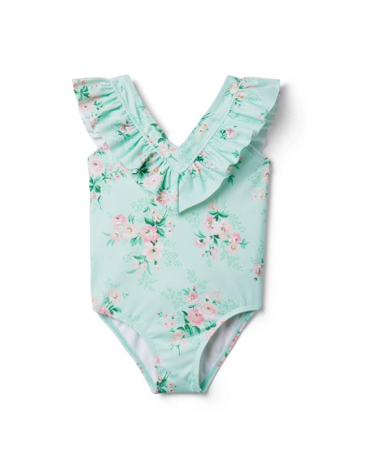 Floral Ruffle V-neck Swimsuit