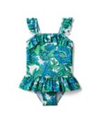 Tropical Floral Recycled Ruffle  Swimsuit