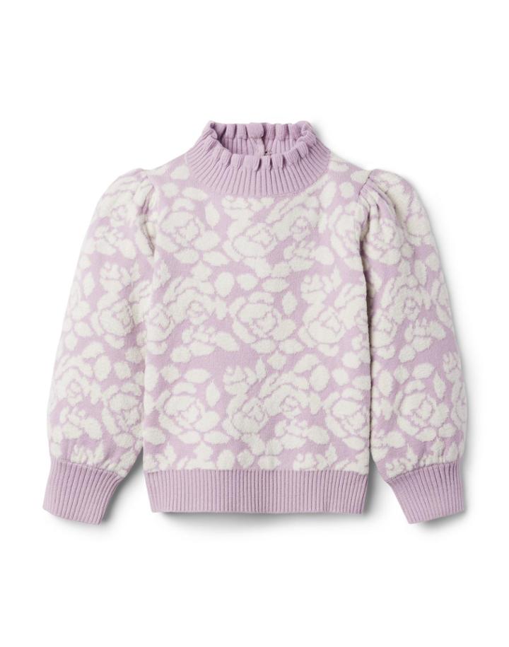 Floral Boucle Ruffle Collar Sweater