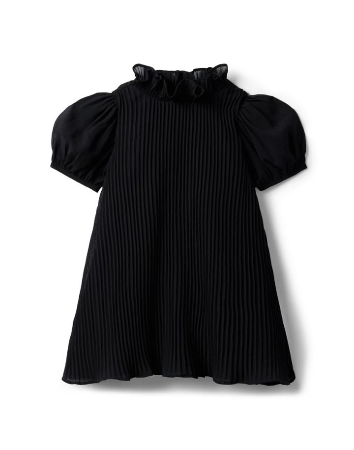 Pleated Chiffon Puff Sleeve Dress