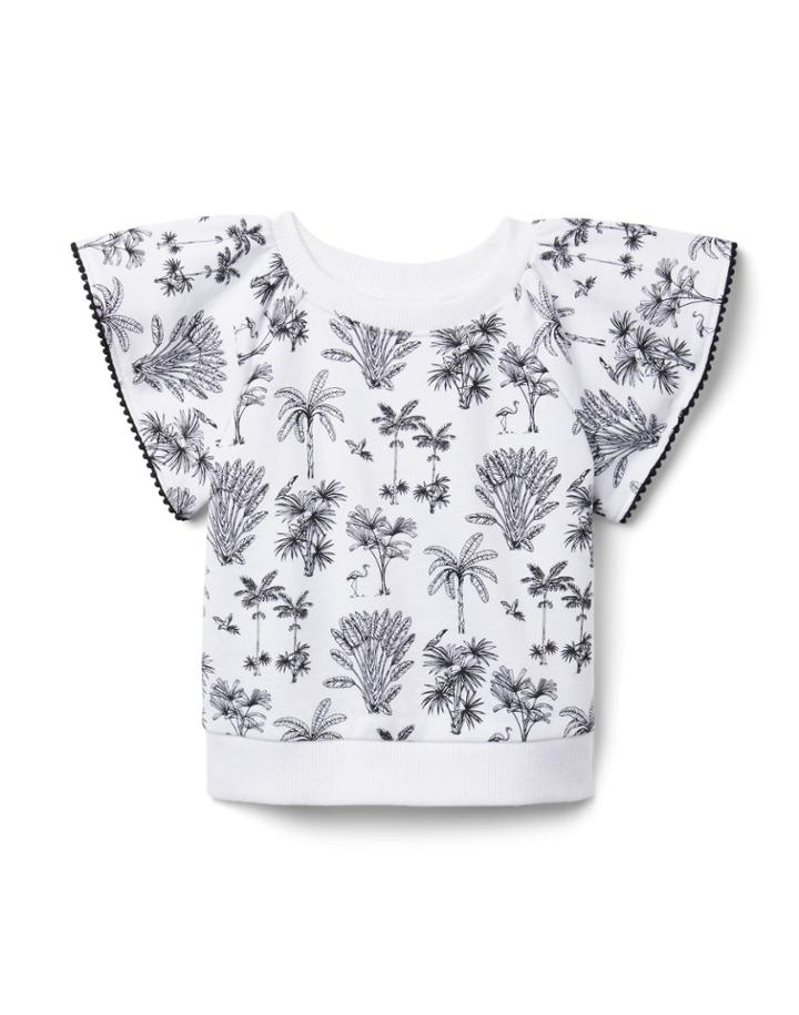 Palm Toile Flutter Sleeve Top