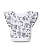 Palm Toile Flutter Sleeve Top