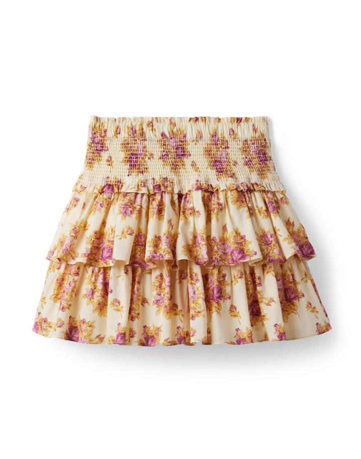Floral Smocked Waist Tiered Skirt
