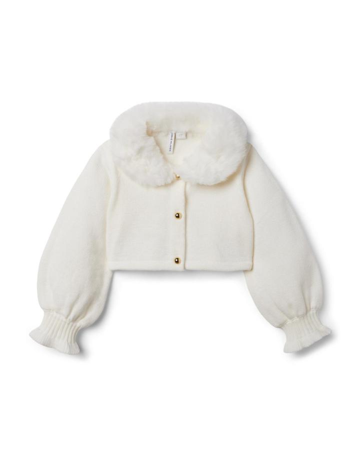Faux Fur Collar Cropped Cardigan