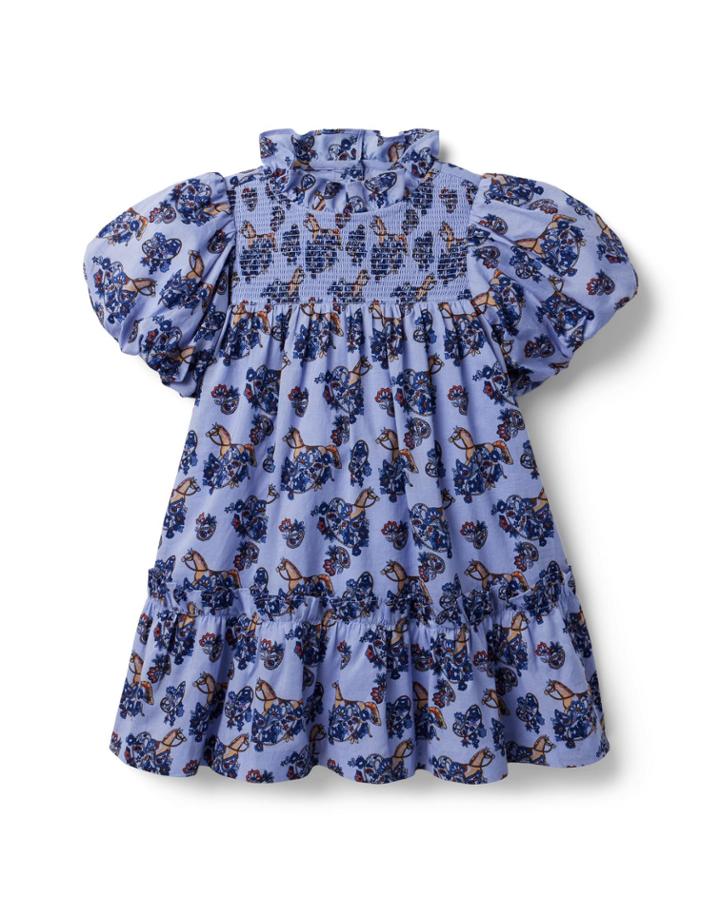 Paisley Equestrian Smocked Bubble Sleeve Dress