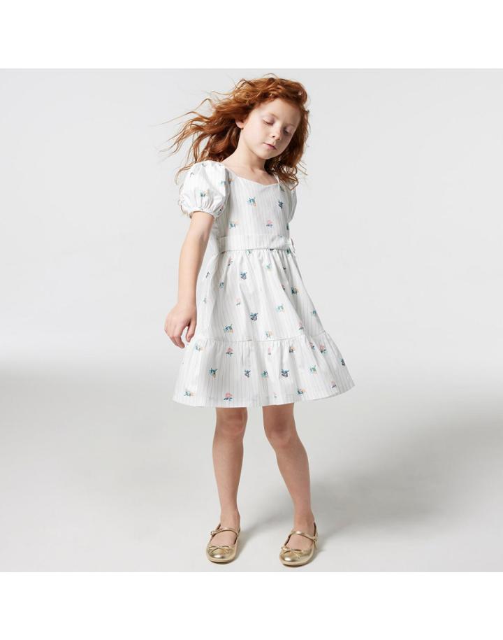 Striped Floral Puff Sleeve Dress