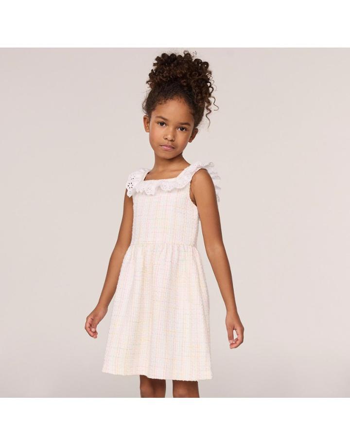Eyelet Ruffle Boucle Dress
