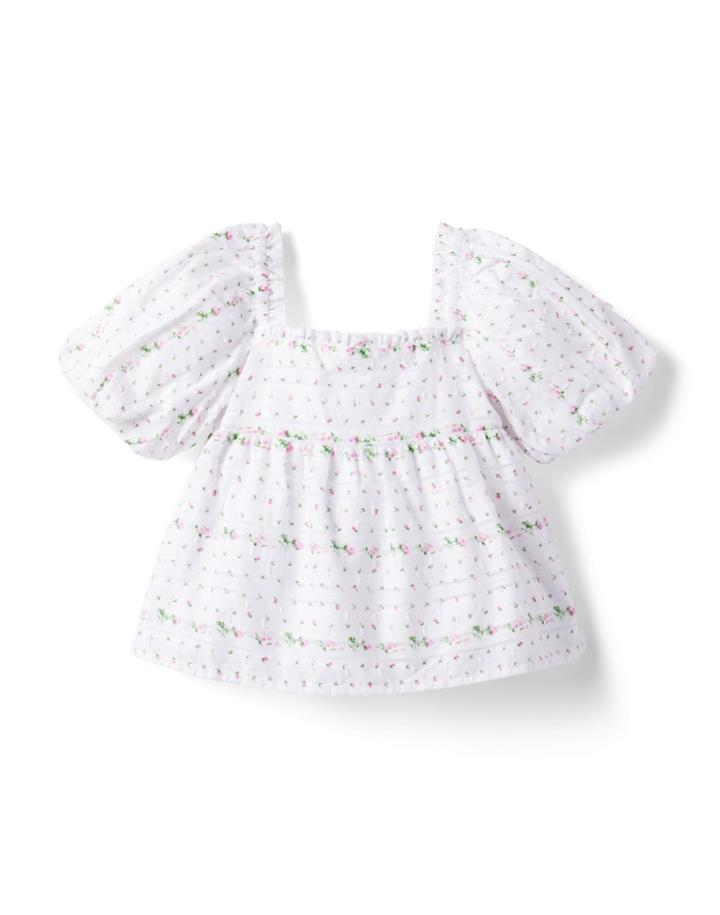 Floral Swiss Dot Bubble Sleeve Top