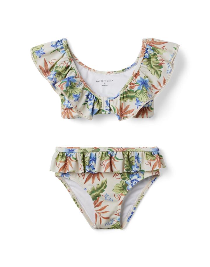 Tropical Floral Ruffle 2-piece Swimsuit