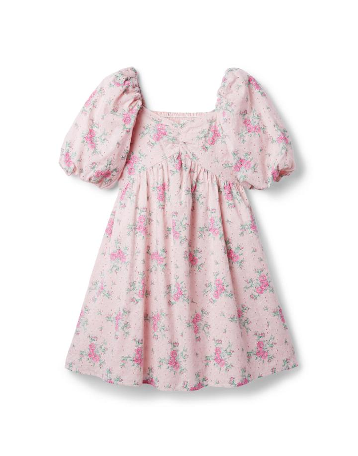 Floral Eyelet Bubble Sleeve Dress