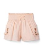 Floral Embroidered Smocked Waist Short