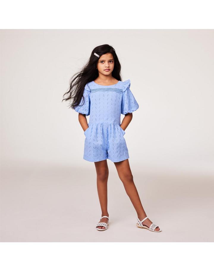 Eyelet Bubble Sleeve Romper