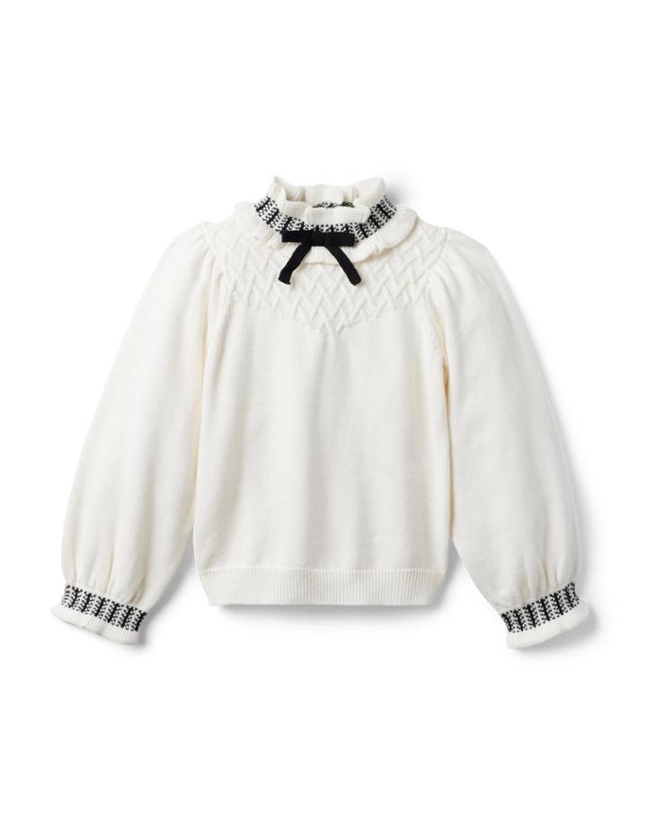 Bow Collar Fair Isle Trim Sweater