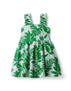 Palm Leaf Jacquard Ruffle Strap Dress