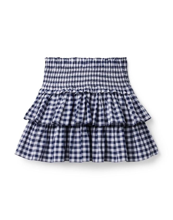 Gingham Ruffle Smocked Waist Skirt