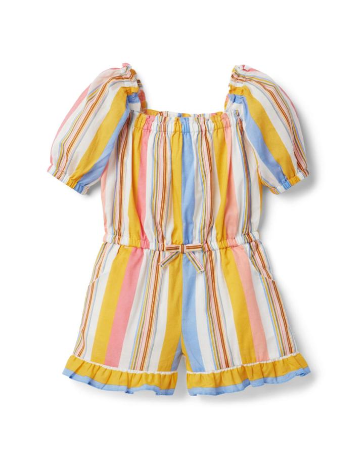Striped Puff Sleeve Romper
