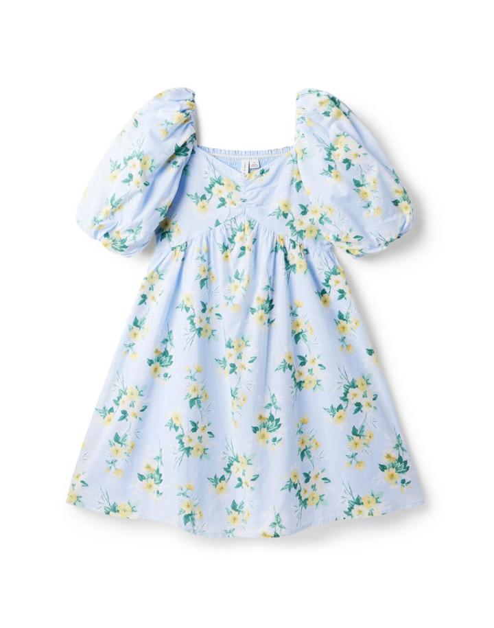 Floral Bubble Sleeve Sweetheart Dress